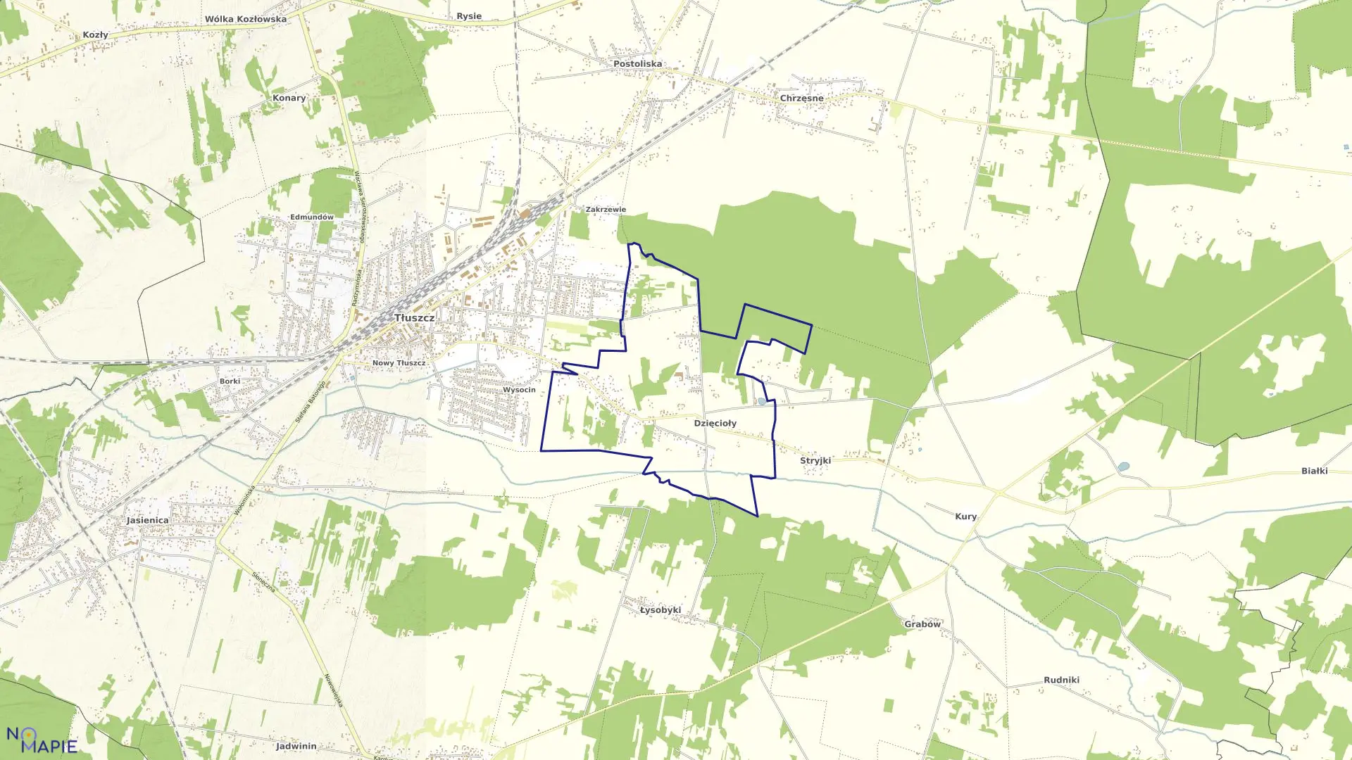 Mapa obrębu DZIĘCIOŁY w gminie Tłuszcz
