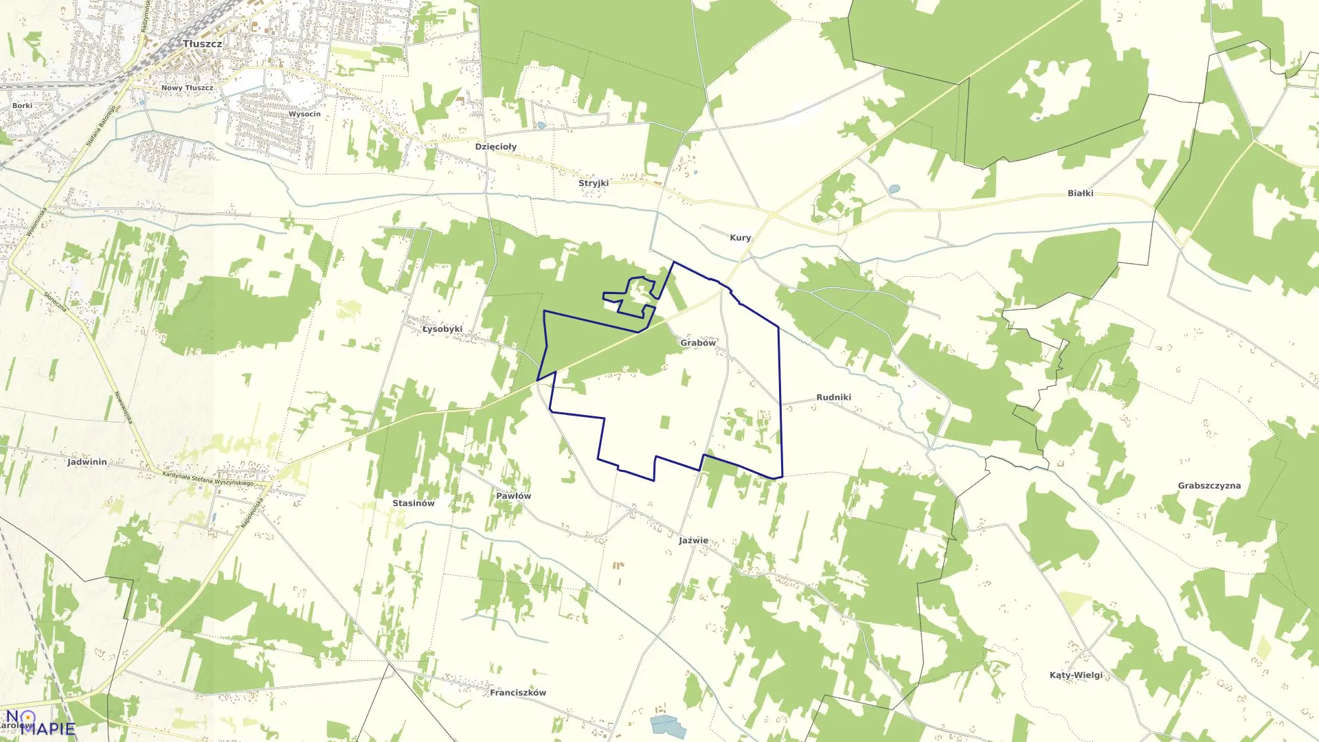 Mapa obrębu GRABÓW w gminie Tłuszcz