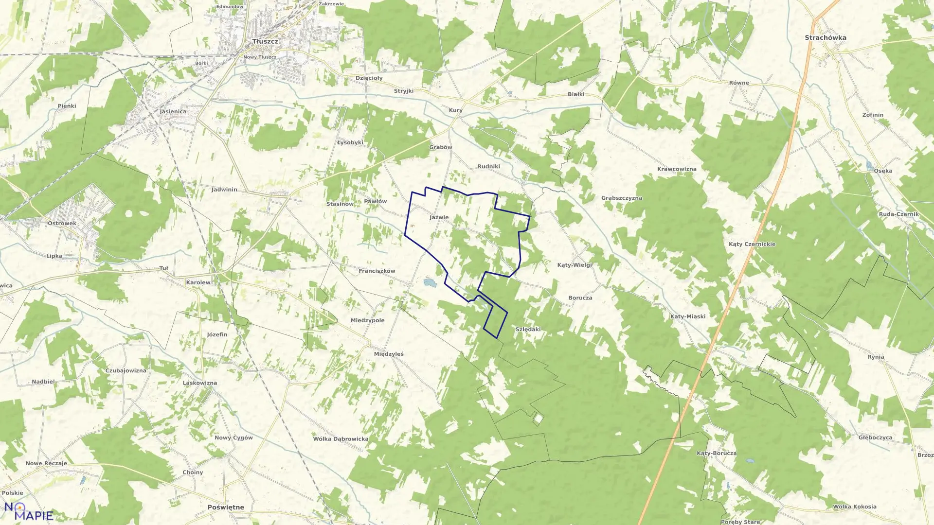Mapa obrębu JAŹWIE w gminie Tłuszcz