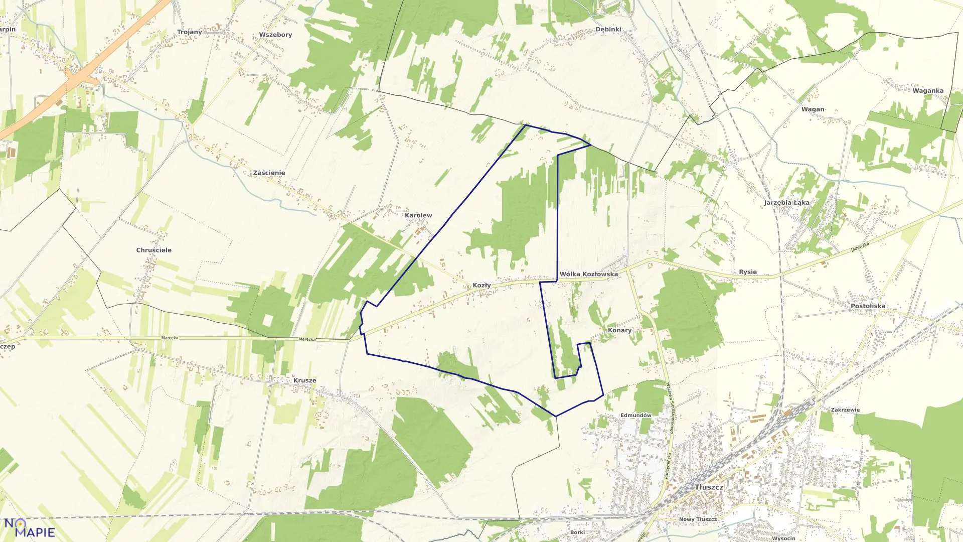 Mapa obrębu KOZŁY w gminie Tłuszcz