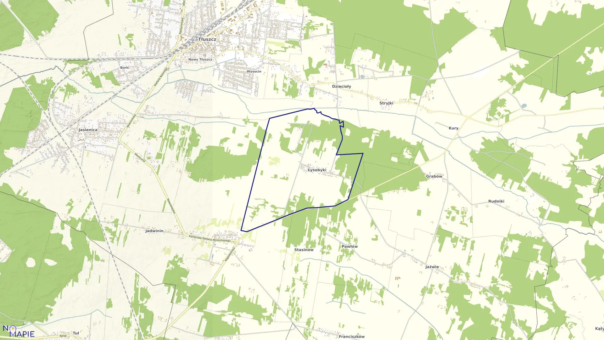 Mapa obrębu ŁYSOBYKI w gminie Tłuszcz