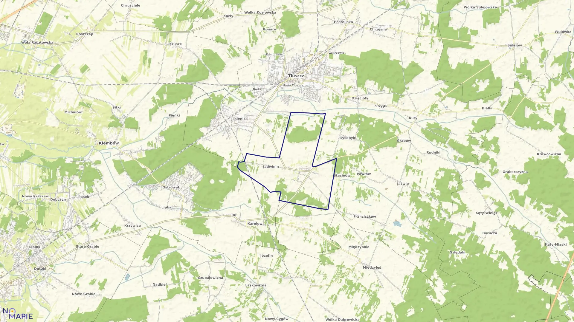Mapa obrębu MIĄSE w gminie Tłuszcz