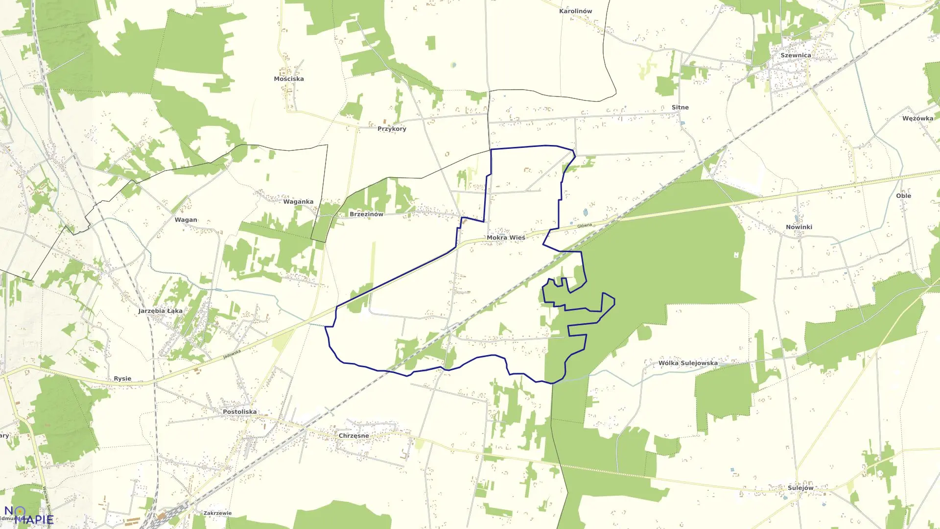 Mapa obrębu MOKRA WIEŚ w gminie Tłuszcz