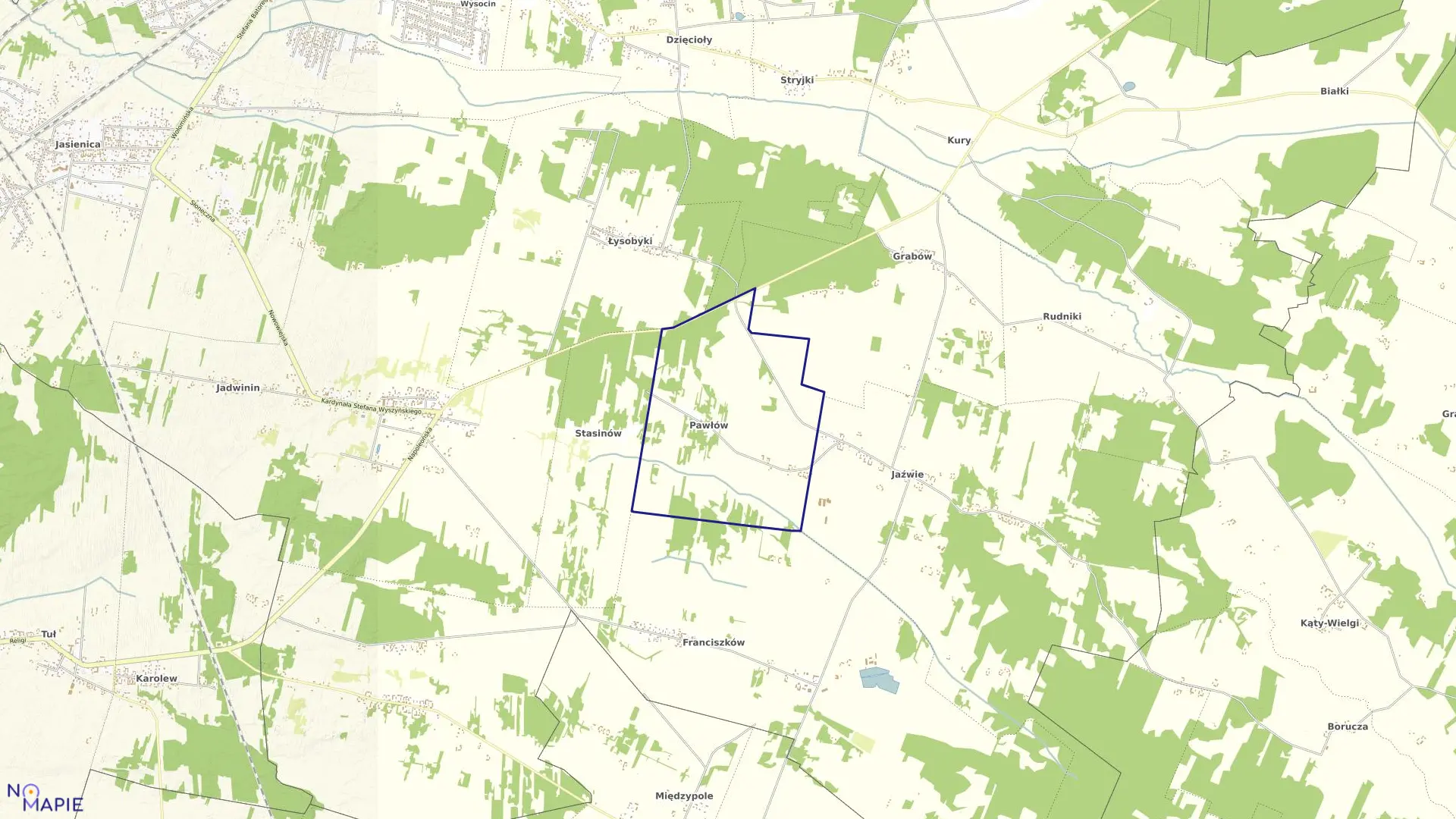 Mapa obrębu PAWŁÓW w gminie Tłuszcz
