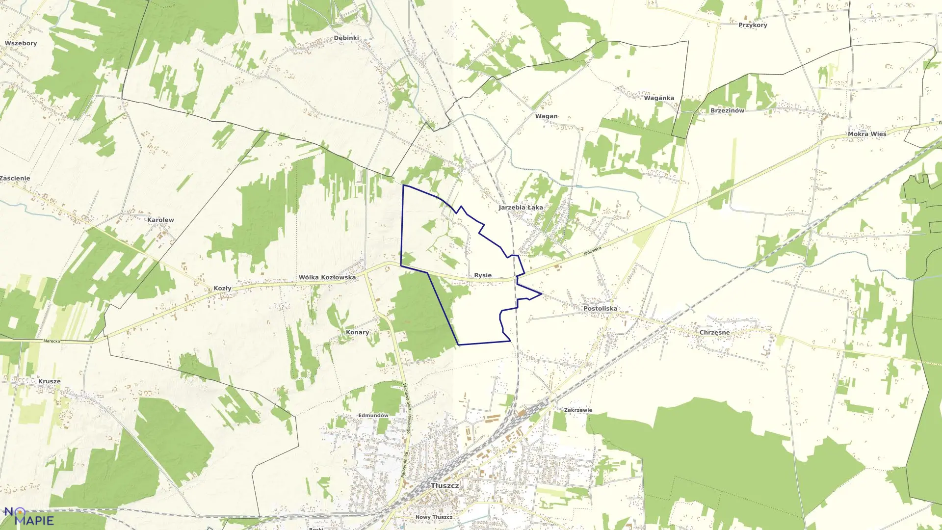 Mapa obrębu RYSIE w gminie Tłuszcz