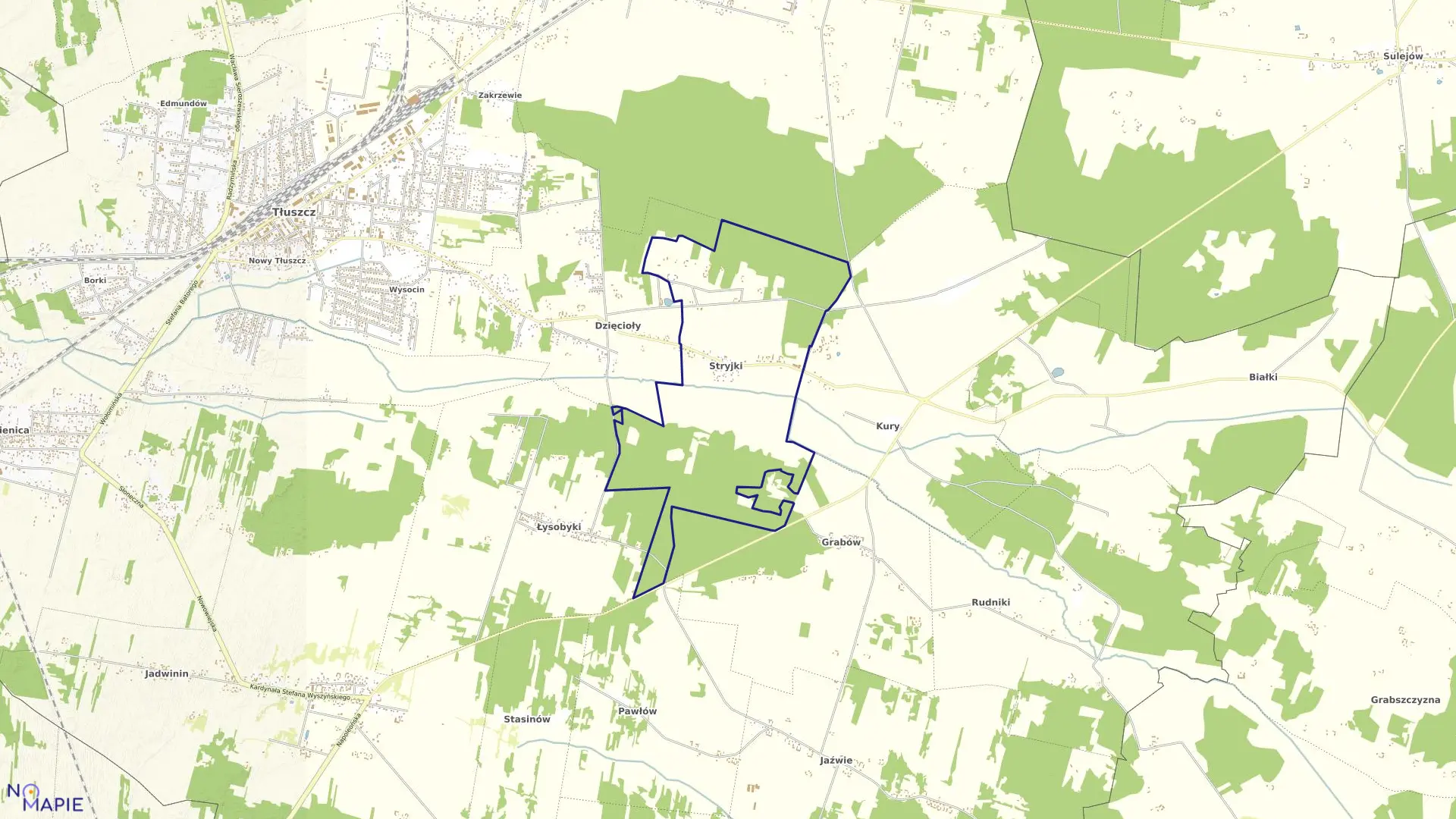 Mapa obrębu STRYJKI w gminie Tłuszcz