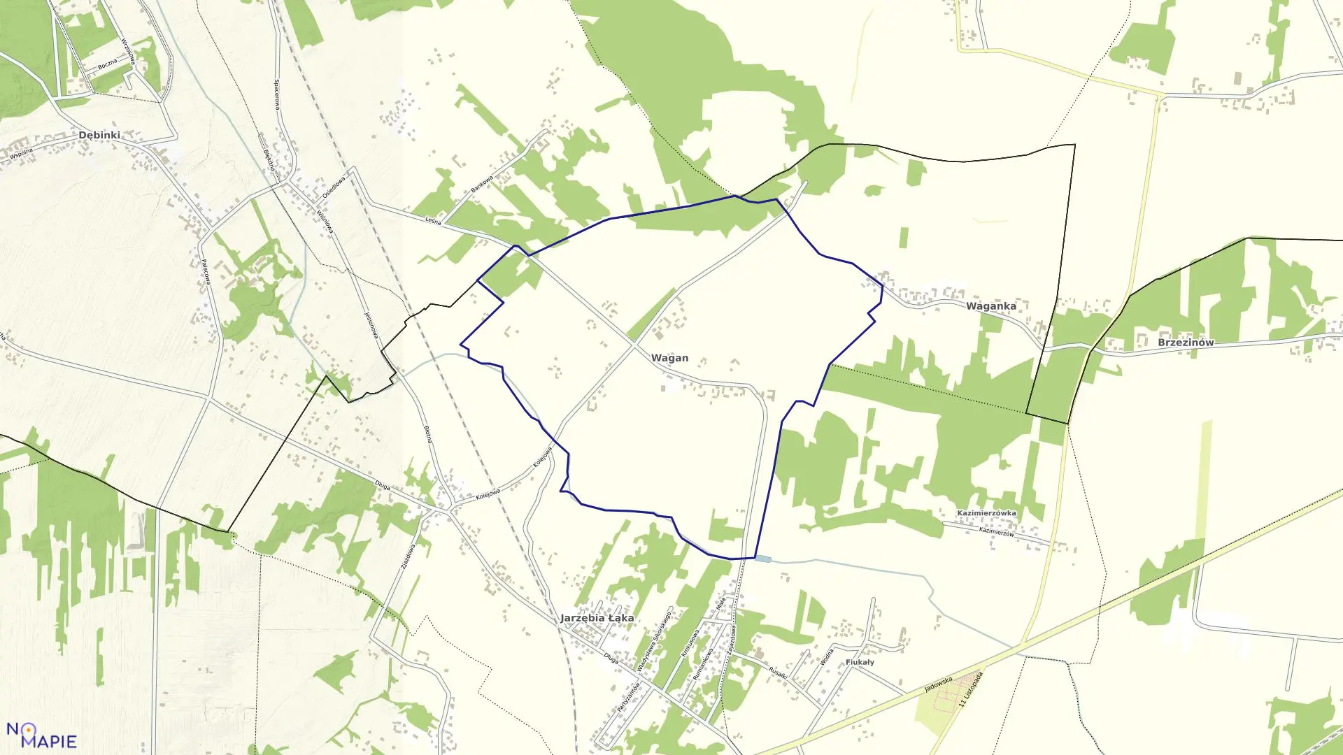 Mapa obrębu WAGAN w gminie Tłuszcz